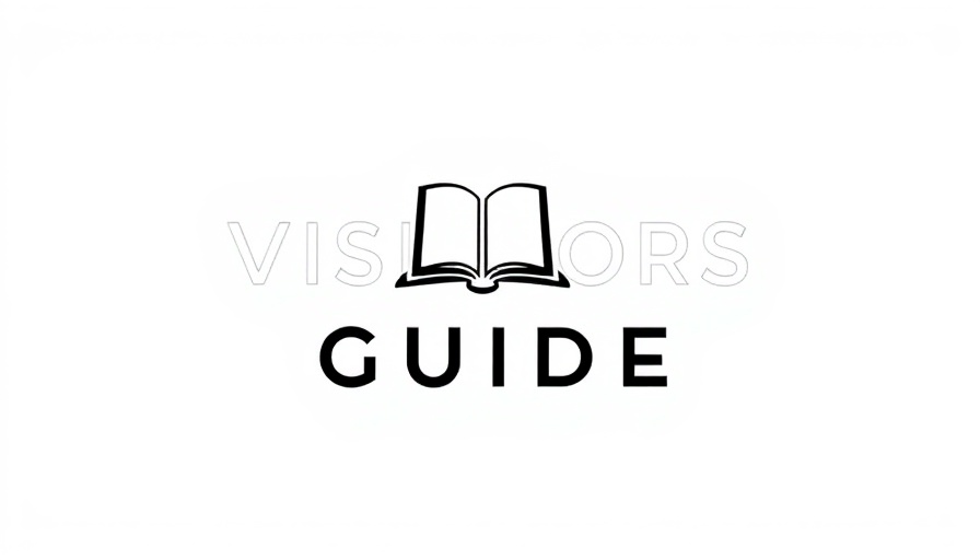 Visitor guide icon with text logo, black and white.