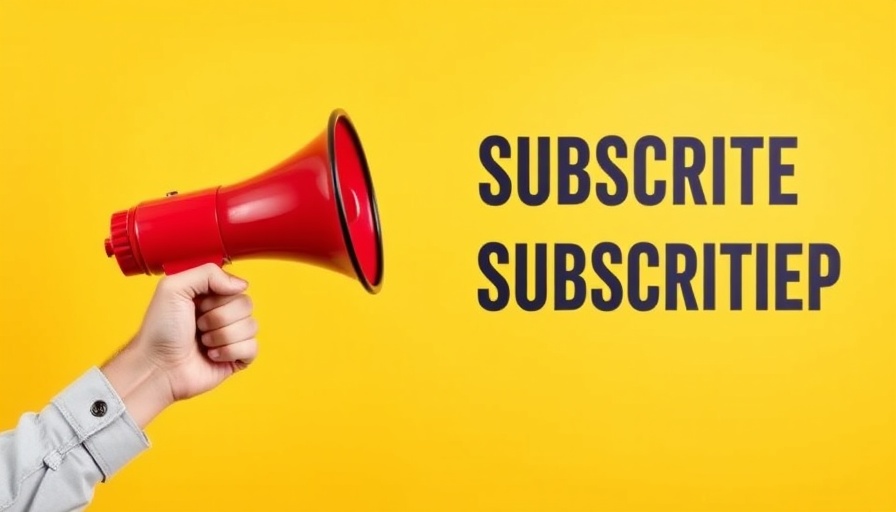 Hand with megaphone on yellow background urging subscription.