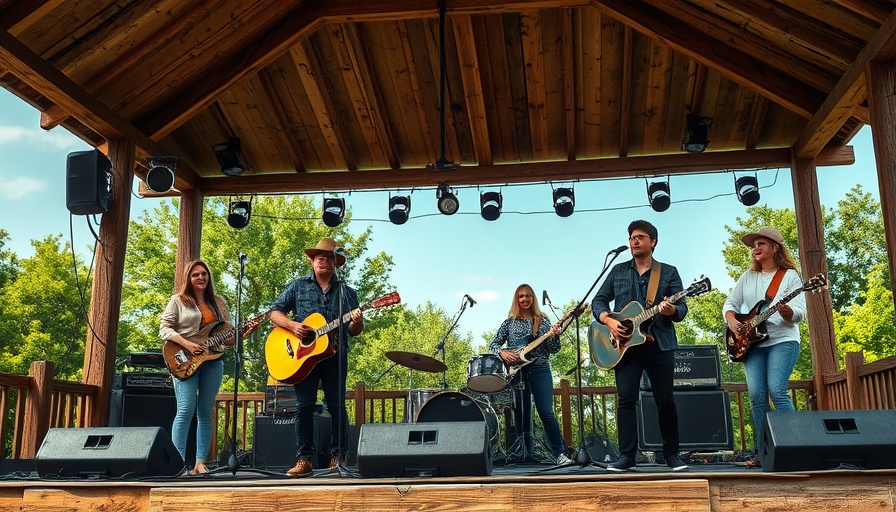 Outdoor stage with band performing at postponed Malcolm Blue Festival.