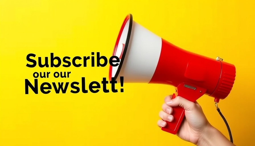Subscribe to our Newsletter promotion with a megaphone on yellow background.