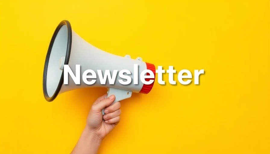 Newsletter subscription promotion with megaphone on yellow background.