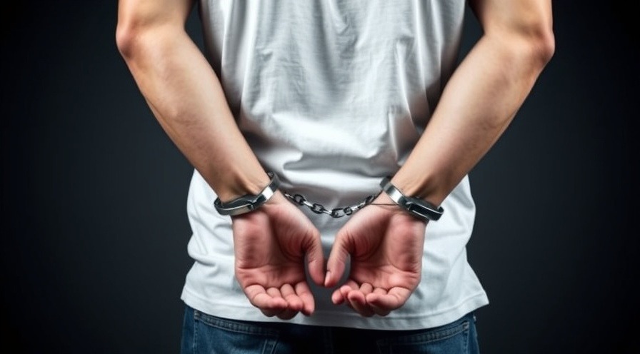 Dennis Bannick arrest details: handcuffed white male, reflecting educator misconduct implications.