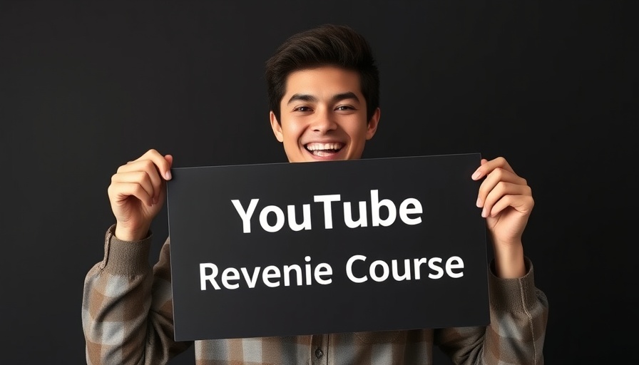 YouTube revenue course sign held by smiling person.