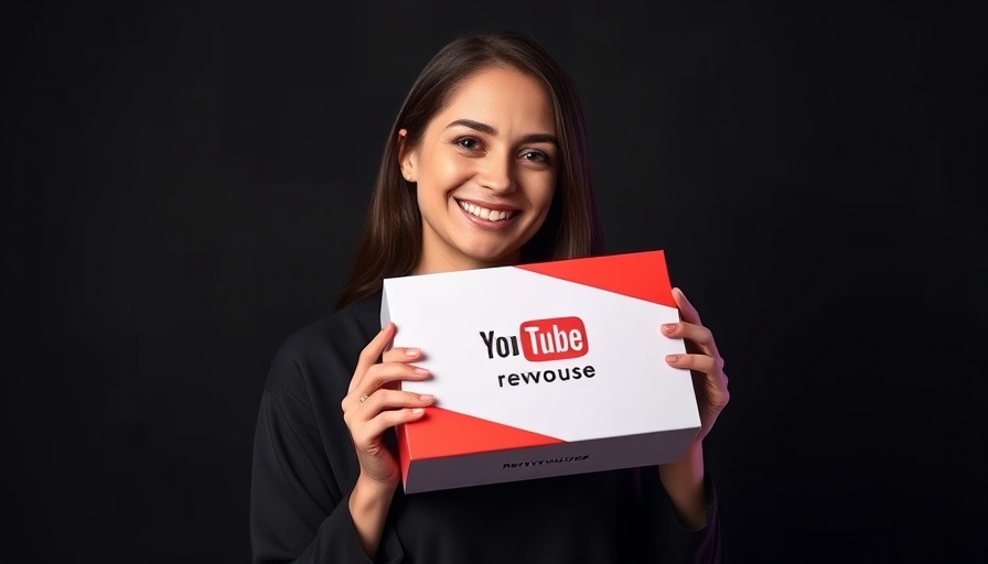 Woman smiling holding YouTube Revenue Course box on black background.