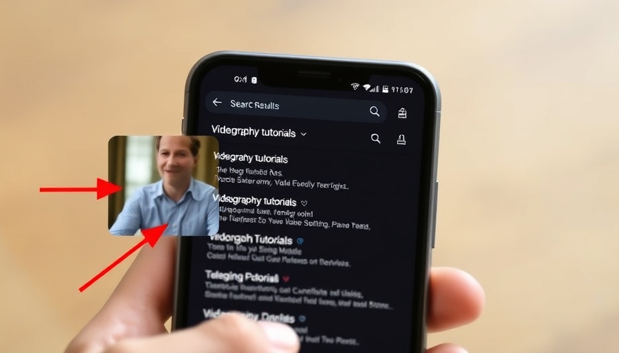 Smartphone display of search results for a YouTube channel on videography.