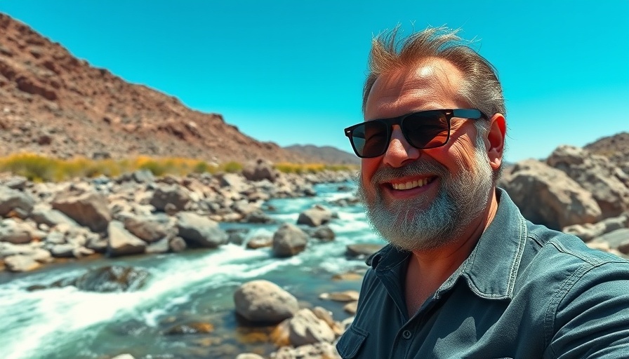 Middle-aged man exploring nature by the river, symbolizing exploration in retirement.