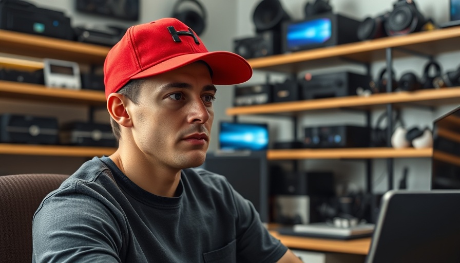 Young man in a home office, thoughtful, related to YouTube channel.
