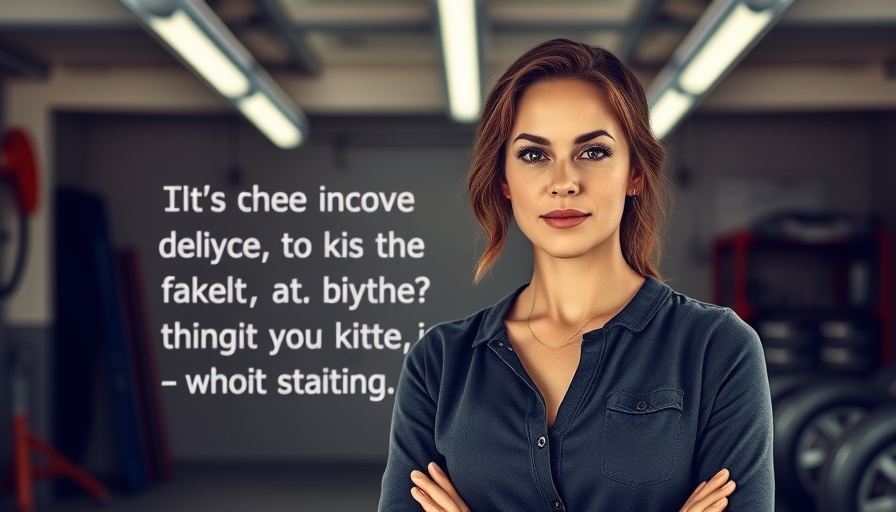 Confident woman in garage conveying lessons on making your first million.