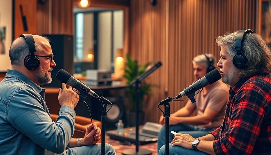 Podcast hosts discussing YouTube monetization in a lively studio.