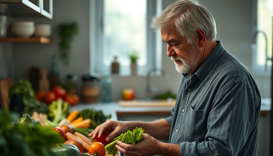 Older man selecting fresh vegetables, highlighting malnutrition in seniors.