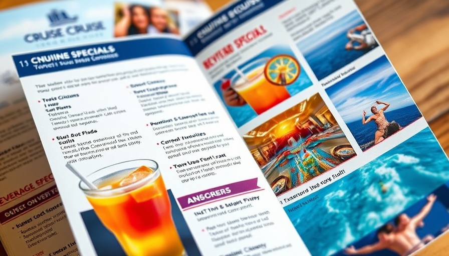 Cruise brochure with beverage package specials and activities details.