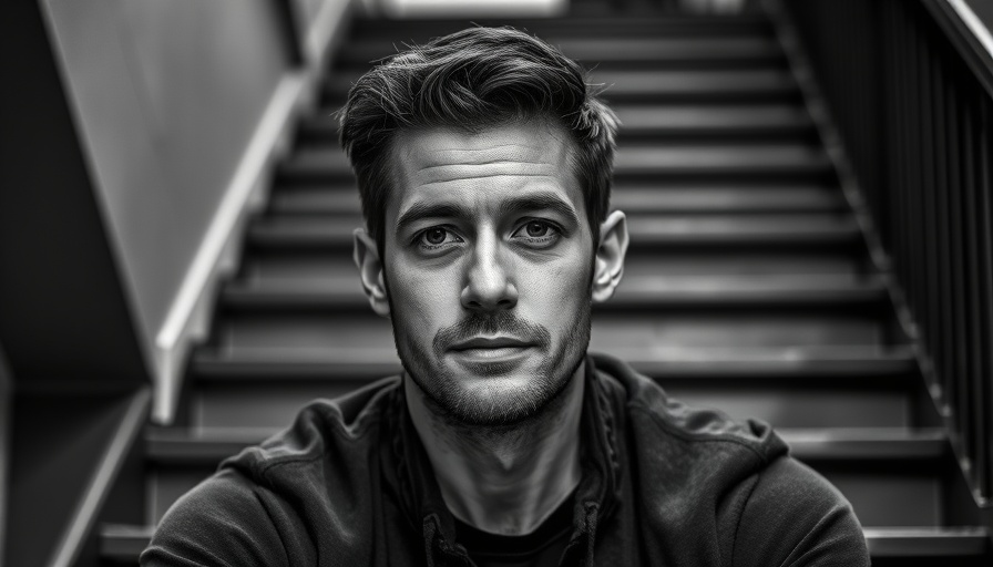 Monochrome portrait on stairs from the NextTrip TIDE series.