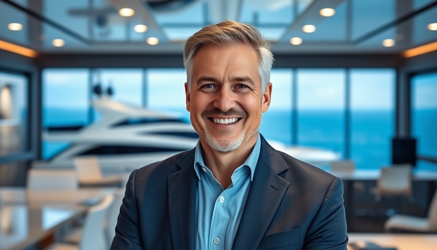 Ponant Group CEO portrait with yacht background.