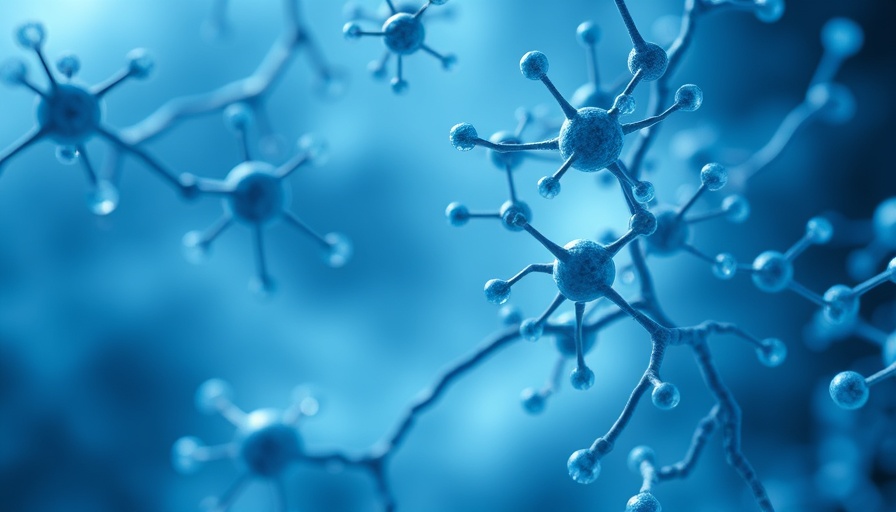 Abstract depiction of cellular senescence related to cardiovascular disease with blue molecules.