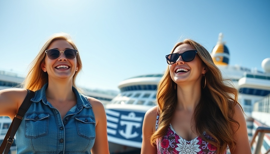 Two women smiling on Royal Caribbean cruise deck