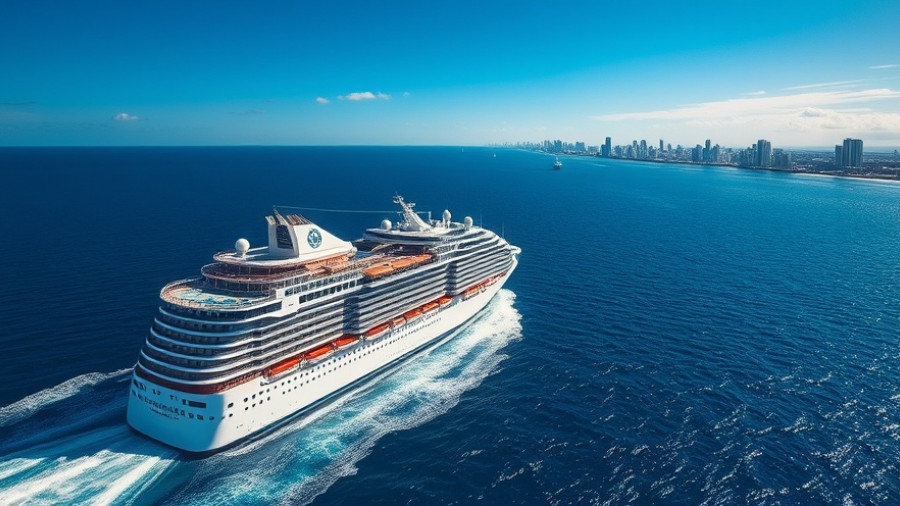 Aerial view of cruise ship near PortMiami amidst fuel crisis.