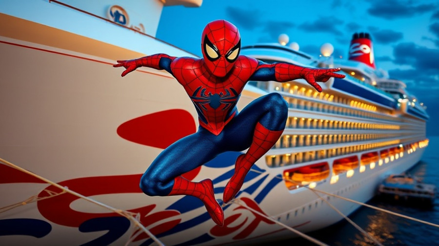Disney Destiny cruise ship with Spider-Man details docked in Florida