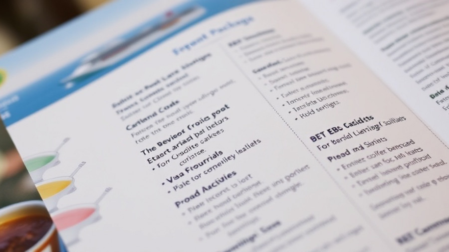 Cruise brochure with beverage and activity offers.