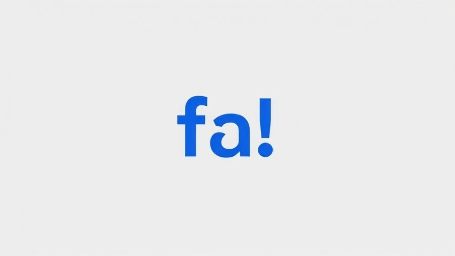 Blue 'fa!' text on a gray background representing simplicity in design.