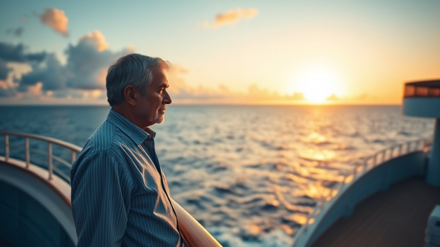 Reflective man on deck during Caribbean Cruise sunset.