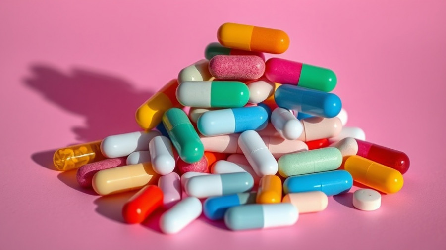 Assorted pills stacked creatively for probiotics for weight loss.