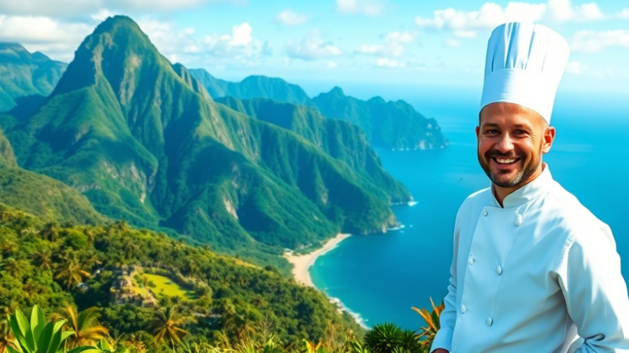 Chef Tom Wong Culinary Voyage with scenic mountain view.
