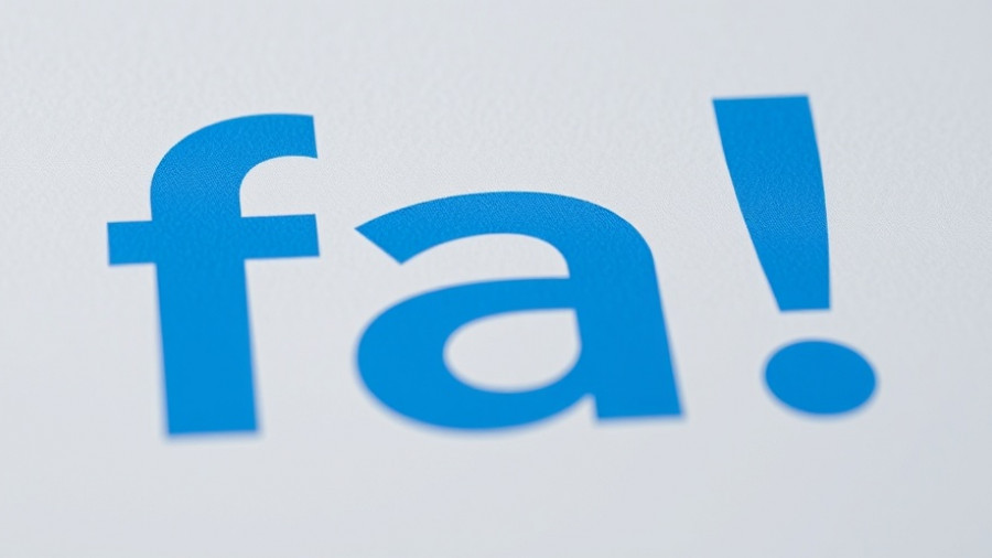 Close-up of stylized blue 'fa!' on gray background emphasizing typography.