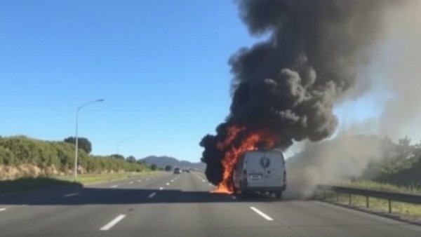 Watch: Van goes up in flames on Wellington highway