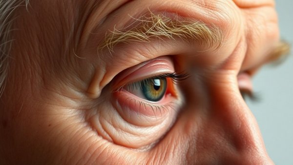 Close-up of a senior man's eye highlighting wrinkles, related to glaucoma prevalence in seniors.