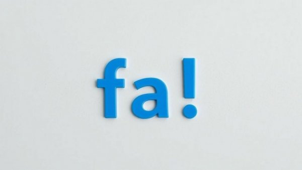 Minimalistic blue 'fa!' letters on light gray background