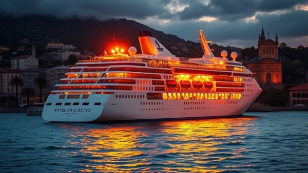 Cruise ship at sunrise linked to Disney Discover Your Destiny.