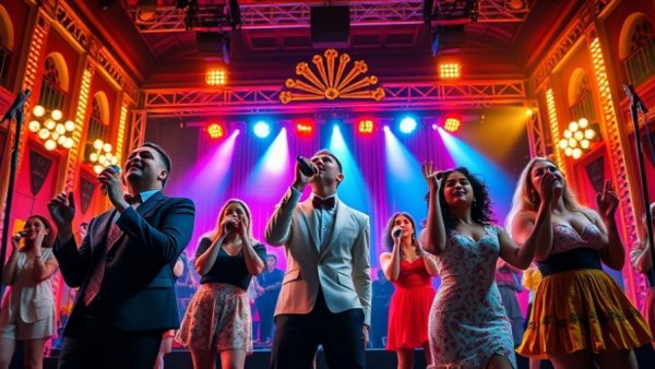 Energetic musical theater performance highlighting Royal Caribbean news updates.