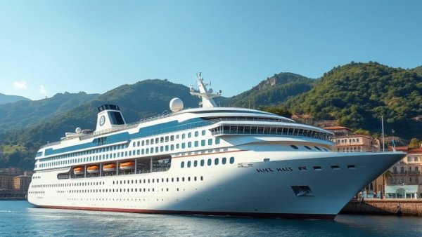 Luxurious cruise ship in vibrant European harbor for Windstar 2027 Europe itineraries.