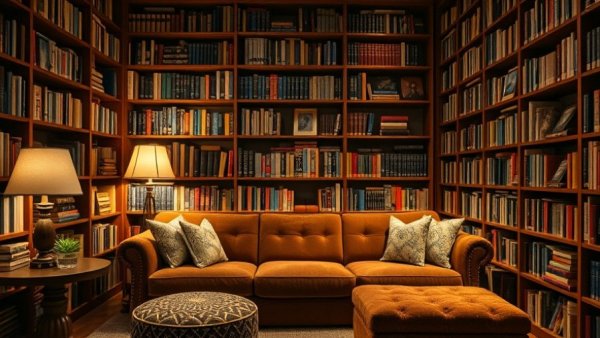 Cozy library corner for personalized retirement space.