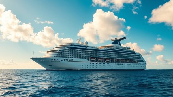 Luxury cruise ship cruising safely at sea, highlighting cruise ship child safety.