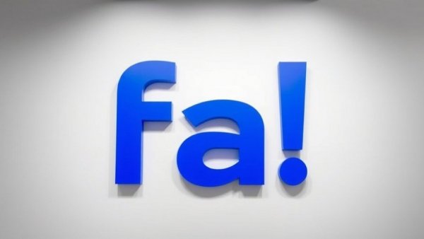 Stylized blue 'fa!' on gray background.