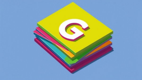 Overlay of colorful rectangular cards with a letter G, flat design