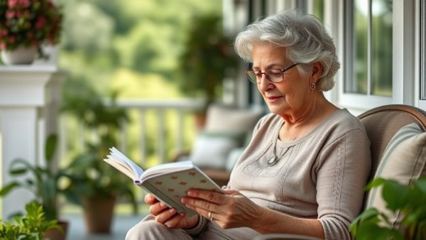 Graceful retiree reading on porch, Budget-Friendly Hobbies for Retirees.