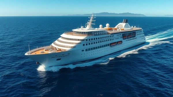 Costa World Cruise ship sailing on open sea under clear skies.