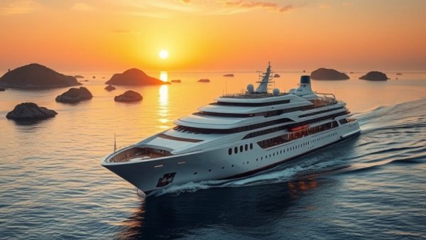Vasco da Gama's 2027 Deployment: Cruise ship sailing during sunset.