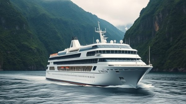 Fred Olsen Bolette cruising through fjord for 25 years of service