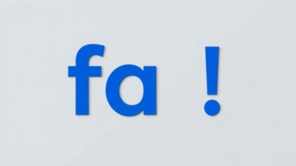 Bold blue 'fa!' on gray background.