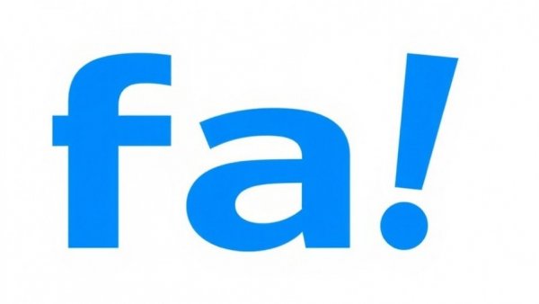 Modern blue 'fa!' text on a light background.