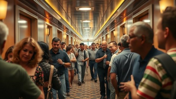 Tense encounter in Royal Caribbean hallway amid alcohol incident.