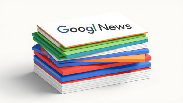 Google News logo on colorful cards, flat style design.