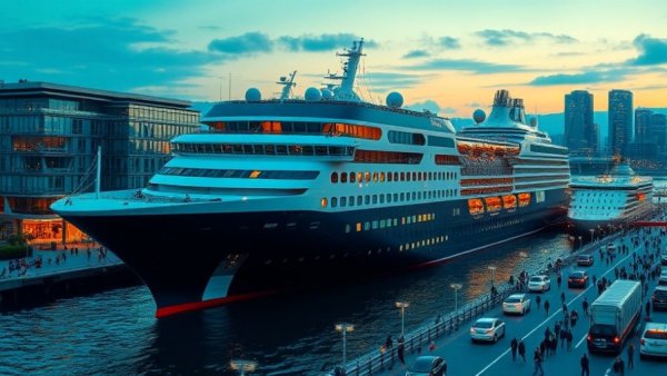 Majestic cruise ship at vibrant Taiwan harbor for expansion.