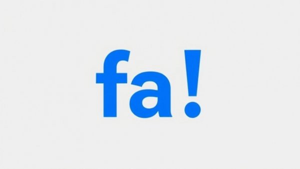 Blue 'fa!' on gray background, minimalist design.