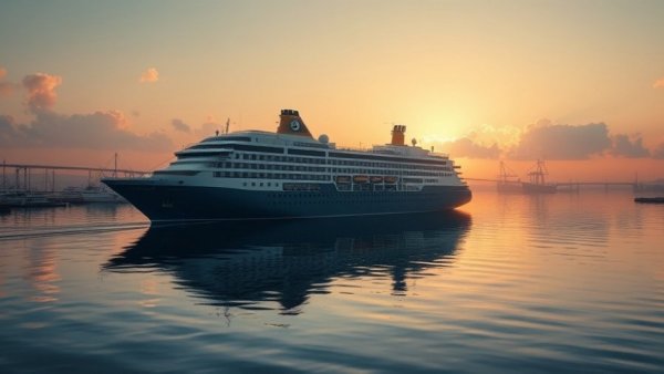 Cruise tourism in Newcastle: Majestic ship in serene harbor.