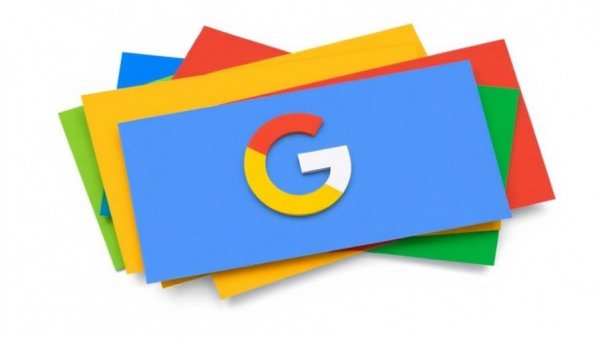 Google News logo with colorful cards, minimalistic design.