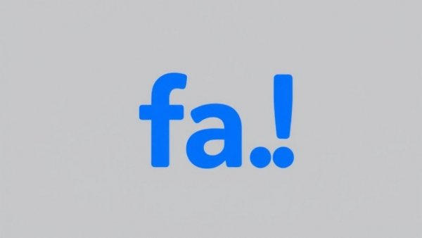 Minimalistic blue 'fa!' text on gray background.
